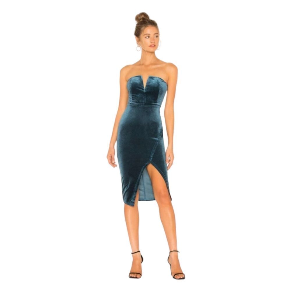 Superdown Beatrice Velvet Tube Plunge Mini‎ Party Dress Teal Sz L